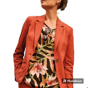 REITMANS Linen Blend Rust  Red Fitted Suit Formal Blazer Jacket Size 4